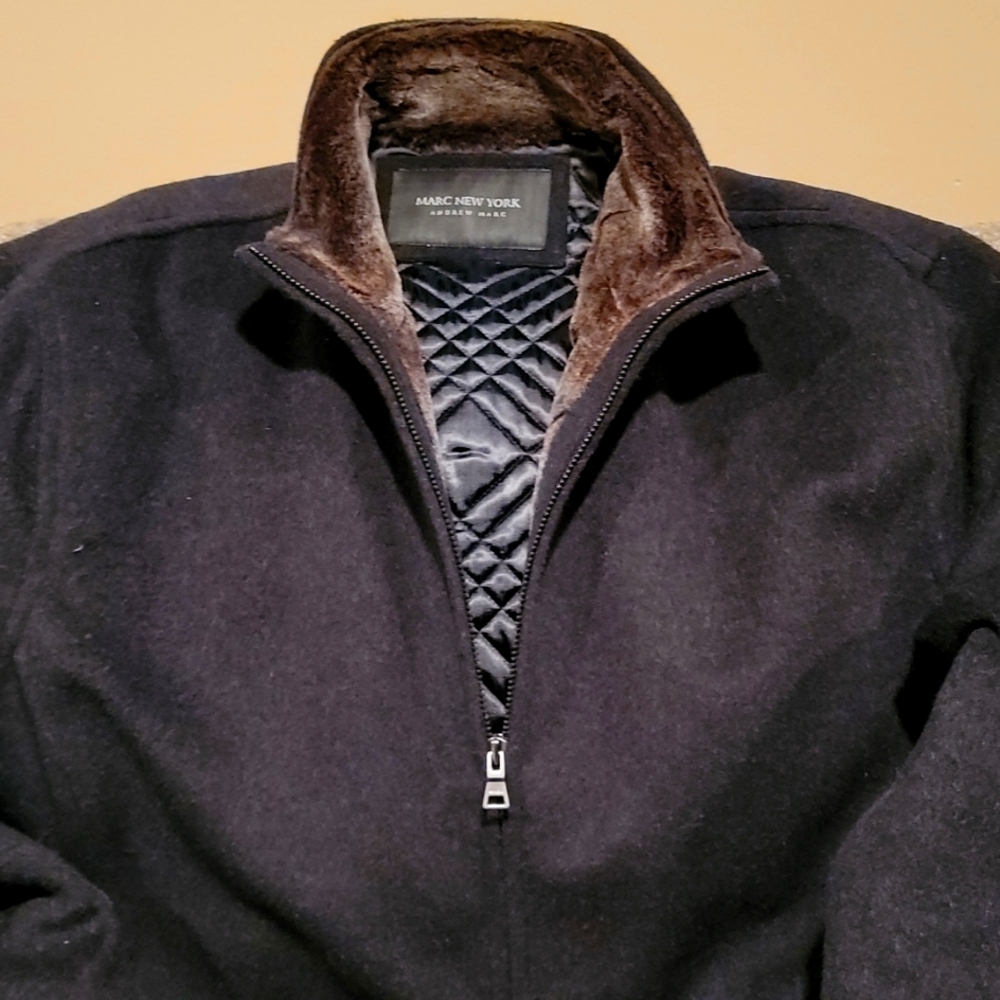 Marc New York Mens wool jacket with Faux fur collar XXL